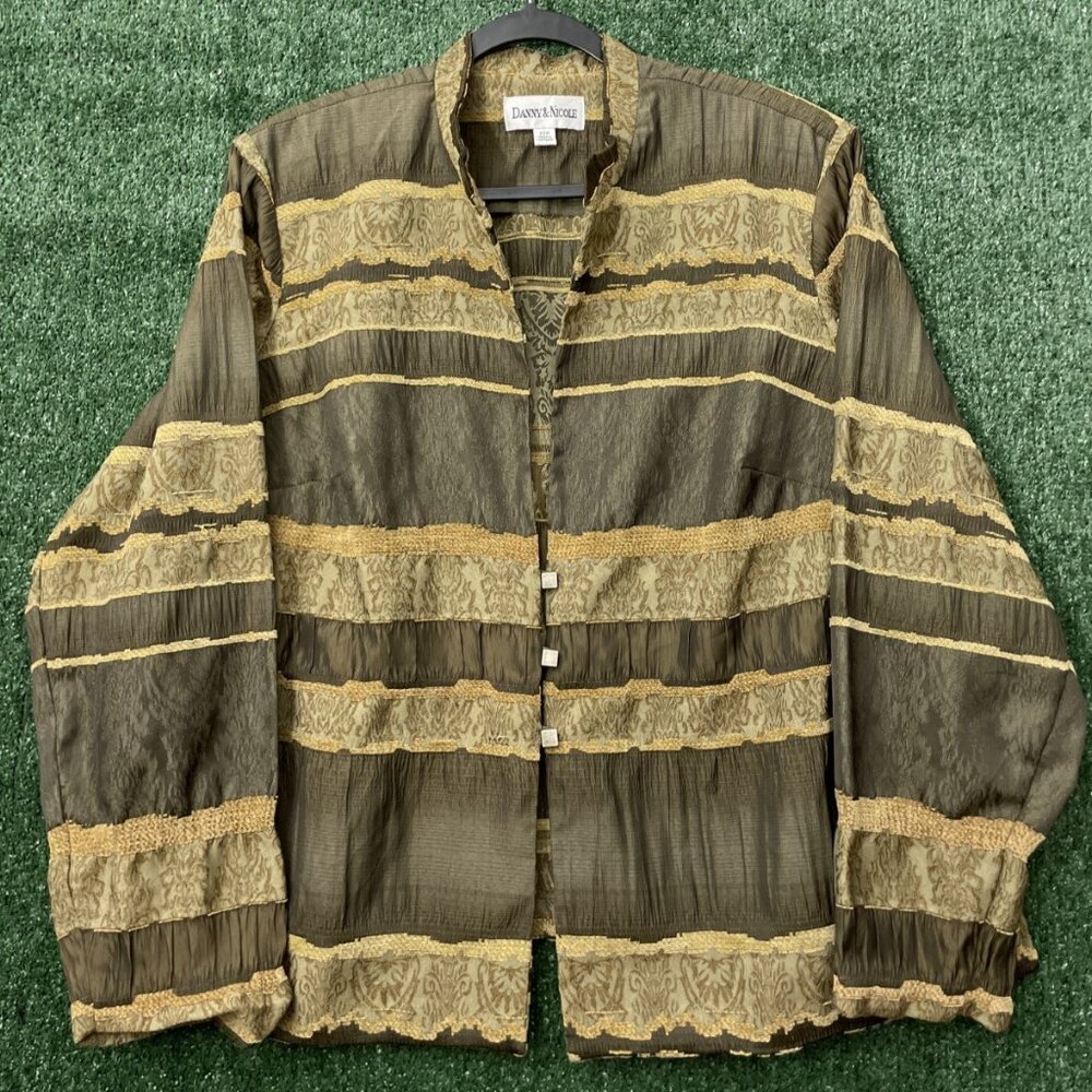 Danny & Nicole Blazer Jacket Top Women Olive Garden Embroidered Floral Size 22W